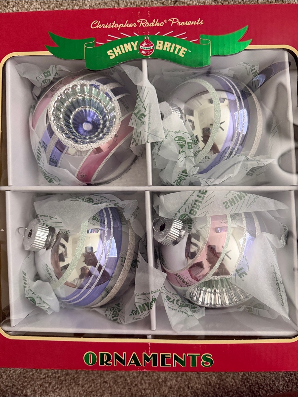 Christopher Radko Shiny Brite Pastel Silver & Pink Glass Ornaments - Set of 4